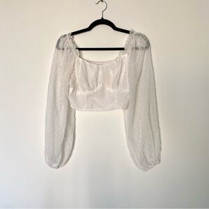 White Sheer Polka Dot Cropped Blouse